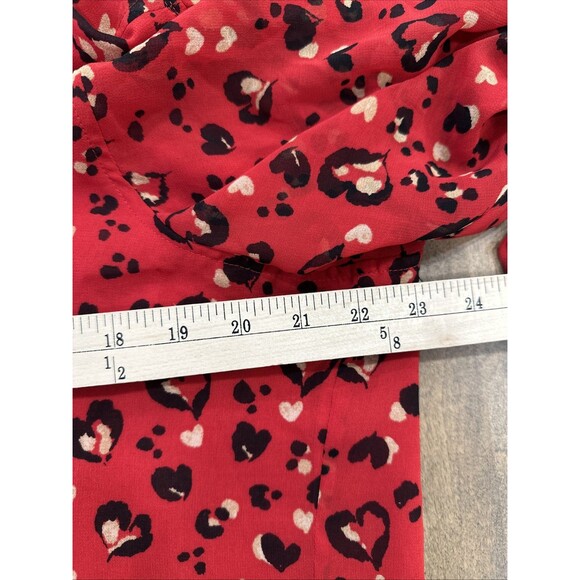 Chico's Blouse Size 3 16 XL Red Printed Chiffon Tie Bow Neck Balloon Sleeve - Picture 9 of 10